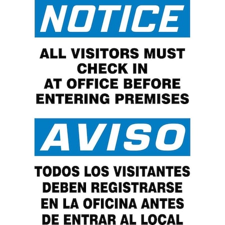 Accuform All Visitors Must Check In At Office Bilingual Warning Sign 219134-14X10A